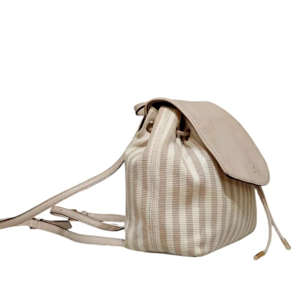 Kate Spade Leather & Pinstripe Canvas Backpack EUC - Picture 7 of 9